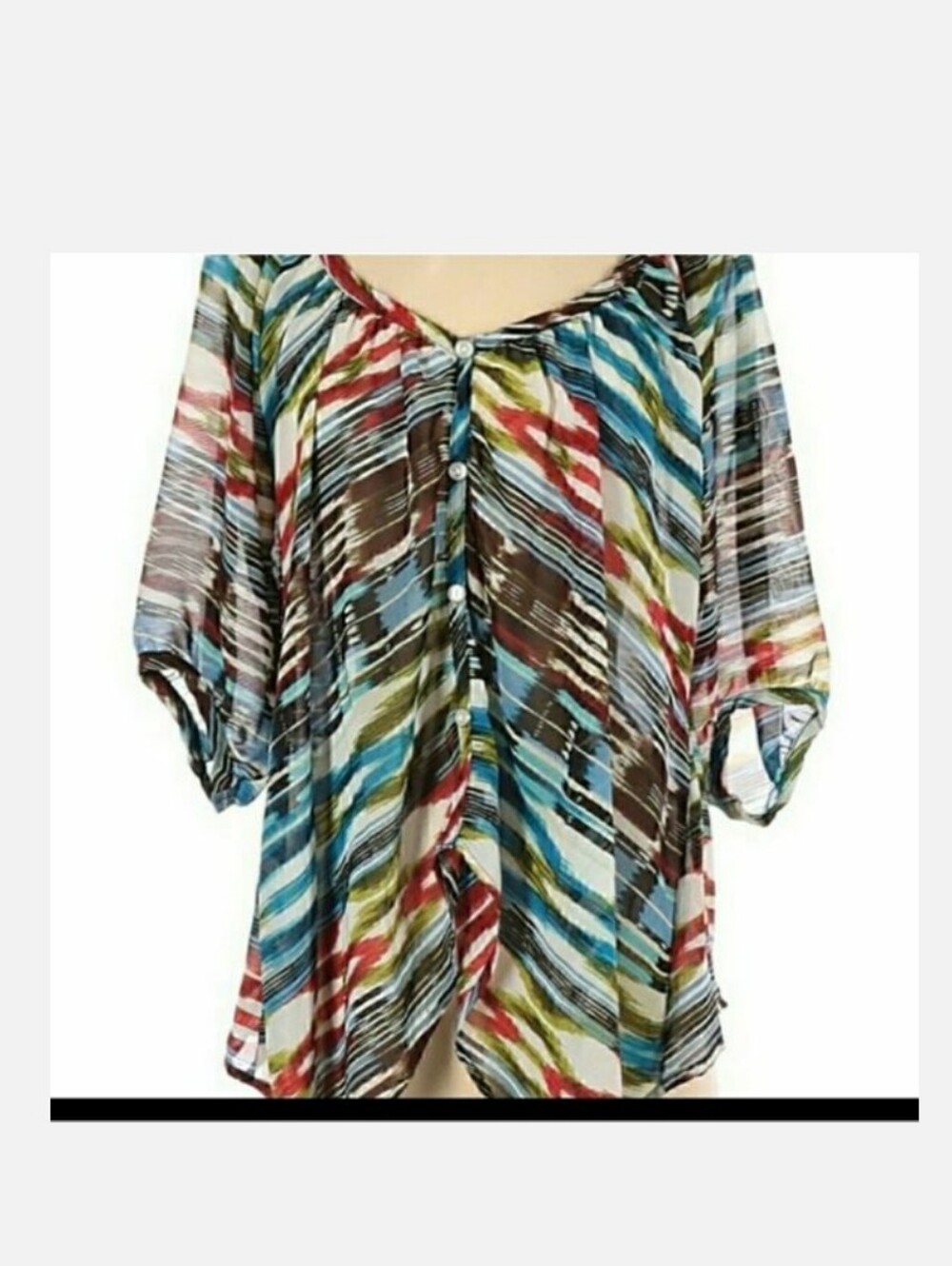 HALO Vibrant Handkerchief Button Front Blouse Medium